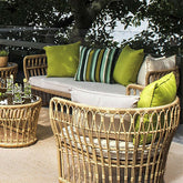 74 inch rattan sofa with square arm and soft cushion pillow